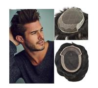 Peluquín para hombres, Peluquín de encaje francés transpirable for hombre, Base de encaje y PU, pelucas de cabello humano masculino de 6 ", sistema de reemplazo de prótesis capilares(Off Black+30% Gre