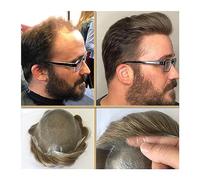 Peluquín para hombres Piel fina transparente for hombre Tupé V-loop Súper fino Base de PU Postizo Prótesis de cabello masculino Sistema de reemplazo de cabello humano ondulado natural Pelucas Cabello
