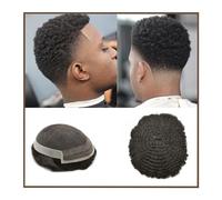 Peluquín para hombres Pieza de cabello ondulado africano, tupé Afro for hombres, encaje Frontal y lateral, Base de PU, reemplazo de cabello Remy rizado, Unidad de sistema capilar masculino Pelucas Cab