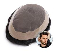 Peluquín para hombres Tupé for hombre Postizos masculinos Sistema de reemplazo de cabello humano Mono fino superior y tupé perimetral de PU for hombres Densidad media Prótesis de cabello masculino dur