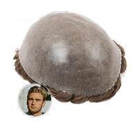 Peluquín Prótesis de cabello masculino 0.06-0.08mm Sin nudos V-loop Pu Skin Hombres Toupee Durable Thin Skin Hairpiece for hombres 120% Densidad Peluca humana transpirable Pelucas para Hombre (Color