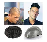 Peluquines para hombre Peluquín de cabello humano hecho a mano for hombres, 0,02-0,03 mm, base PU ultrafina, unidades, sistema reemplazo europeo 6", prótesis capilar for Postizos(Off black,6x8)