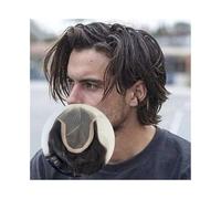 Peluquines para hombre Sistema de cabello humano indio 6 x 8 pulgadas con encaje y base PU, peluquín for hombres, prótesis masculino 9, for negro natural, densidad del 130% Postizos