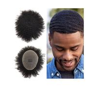 Peluquines para hombre Sistema de cabello humano, tupé Afro rizado for hombres, prótesis capilar masculina encaje francés suave 8x10 pulgadas Postizos