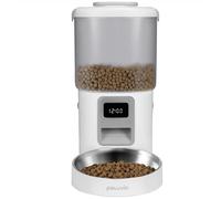 Peluvio Crispy Comedero Automático Gato con Temporizador, 4 Comidas Programables, Dispensador Comida Gatos sin WiFi ni App, LCD, Alimentación Red y Baterías, Cuenco Acero Inoxidable, Depósito 4,5 L