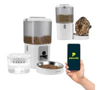 Peluvio Feast Comedero Automático para Gatos con Cámara 3MP y App, WiFi y Bluetooth, Visión Nocturna, 5 Comidas al Día, Audio Bidireccional, Fuente de Agua para Gatos con Filtro Doble, 4,5 L y 2,5 L