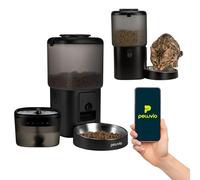 Peluvio Feast Comedero Automático para Gatos con Cámara 3MP y App, WiFi y Bluetooth, Visión Nocturna, 5 Comidas al Día, Audio Bidireccional, Fuente de Agua para Gatos con Filtro Doble, 4,5 L y 2,5 L