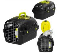 Peluvio Safy Transportín para Gatos Rígido, Carcasa PP, Puerta de Metal con Doble Cierre Seguro, Ventilación 360, Asa Plegable, Rejilla para Empapador y Cuenco Colgable, para Coche y Viaje, hasta 5 kg