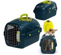 Peluvio Safy Transportín para Perro Pequeño Rígido para Coche, Seguro, Ventilado, Puerta Metálica, Tapa Superior, Rejilla Extraíble, Cuenco, Doble Cierre, Asa Plegable, Fácil de Limpiar, hasta 5 kg