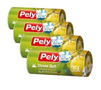 Pely Bolsas de basura con cordón con aroma a limón, neutralizadas por compensación, paquete de 4 paquetes de 12 unidades, amarillo, para la eliminación de residuos residuales (35 litros) con agradable