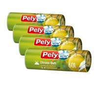 Pely Bolsas de basura con cordón con aroma a limón, neutralizadas por compensación, paquete de 4 x 10 unidades, amarillo, para la eliminación de residuos residuales (60 litros) con agradable aroma