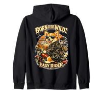 Pembroke Welsh Corgi Bebiendo café Helado y Paseo en Moto Sudadera con Capucha
