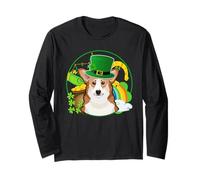 Pembroke Welsh Corgi Dog Lucky Charm Shamrock St Patricks Manga Larga