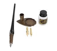 Pen Set with Stainless Steel Nib, Retro Calligraphy Writing Kit, Elegant Owl - Themed Gift Box for Teachers, Lovers & Classmates, Includes Ink Bottle and Tips (SP119001 negro (bolígrafo de cristal))