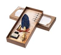 Pen y Tinta Vintage con 5 Puntas de Reemplazo, Pluma de Inmersión Retro para Caligrafía, Escritura a Mano, Firma, Caja de Presentación Ideal para Estudiantes y Amigos (Azul marino)
