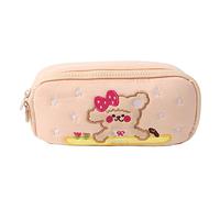 Pencil Bag Cute Puppy Pattern Large Capacity Cotton Pencil Pouch for Students Kids School Supplies (Beige)