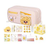 Pencil Pouch with Supplies - 10 Layers Cheese Storage Organizer,Cute Pen Bag Stationery Set | for Kids Boys Girls School College Dorm Home Childrens Day Birthday Eraser Ruler