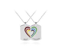 Pendant Charming Necklace for Women&Creative Friendship Necklace Long Chain Split Rainbow Heart Shape Jewelry for Her,Colour:Silver (Color : Silver)