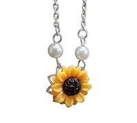 Pendant Charming Necklace for Women&Trendy Sunflower Imitation Pearl Clavicle Necklace Jewelry for Women for Her,Colour:Golden (Color : Silver)
