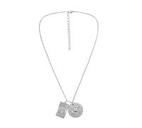 Pendant Charming Necklace for Women&Women Simple Round Rectangular Embossed Letter Chain Necklace Jewelry for Her,Colour:Silver (Color : Silver)