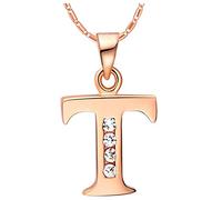 Pendant Elegant Gold Plated Necklace Zirconia Alphabet Amusing Design,Colour:W Zirconia (Color : T Zirconia)