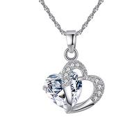 Pendant Elegant Silver Women Silver Crystal Zircon Coraz ¨ ® n Chain Necklace Sterling Silver Beautiful Gift for The NI? As,Colour:Blue (Color : White)