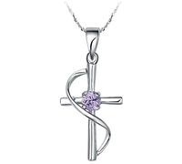 Pendant Elegant White Gold Plated Necklace Zirconia Jesus Cross Shaped,Colour:White Zirconia (Color : Purple Zirconia)