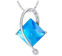 Pendant Elegant White Gold Plated Necklace Zirconia Square Shape Model,Colour:Blue Zirconia (Color : Blue Zirconia)