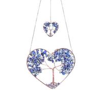 Pendant Hangings Ornament with Crystal Stones,Charming Heart Crystal Tree Hanging Ornaments,Metal Colorful Love Heart Wind Chime Pendants for Home Decoration (Blue)