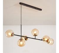 Pendant Light, Glass Globe Chandelier Mid Century Industrial Chandeliers Linear Ceiling Hanging Metal with Shade for Living Room Farmho