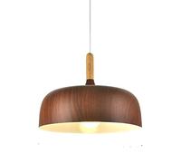 Pendant Light w/ 32cm Round Metal Lampshade in Wood Grain, Height Adjustable E27 Ceiling Hanging Lamp Dining Room Kitchen Living Room Chandelier (Coffee)