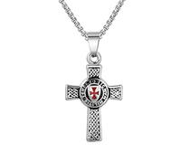 Pendant Necklace,Men's Stainless Steel Templar Red Knight Necklace Vintage Punk Crusader Freemason Amulet Jewelry Gift/