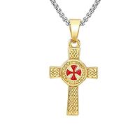Pendant Necklace,Men's Stainless Steel Templar Red Knight Necklace Vintage Punk Crusader Freemason Amulet Jewelry Gift/