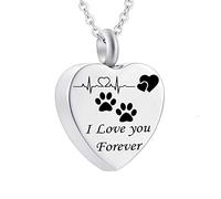 Pendant Urns for Human Ashes,Heart with ECG Dog Paw Print Birthstone and Angel Wing Engraving I Love You Forever Ash Necklace Stainless Steel Necklace Urns