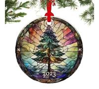 Pendentif En Acrylique De Noël - Ornement Rond 2D 8 cm Pour Arbre De Noël Avec Corde, Décoration Transparente Faite À La Main | Décor Festif Pour Fenêtre, Porte, Fête, Nouvel An Et Cadeau De Saison