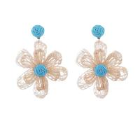 Pendiente Colgante Bohemio De Rafia con Forma De Flor De Ratán Tejido para Mujer, Azul, Hecho A Mano, Ligero, Exagerado, Estilo Retro Bohemio, para Playa y Verano.