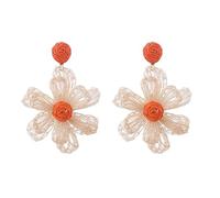 Pendiente Colgante Bohemio De Rafia con Forma De Flor De Ratán Tejido para Mujer, Color Naranja, Hecho A Mano, Ligero, Exagerado, Estilo Retro Bohemio, para Playa y Verano.