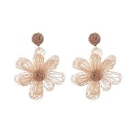 Pendiente Colgante Bohemio De Rafia con Forma De Flor De Ratán Tejido para Mujer, Marrón, Hecho A Mano, Ligero, Exagerado, Estilo Retro Bohemio, para Playa y Verano.