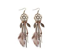 Pendiente colgante, Pendiente retro, Pendientes Accesorios Pendientes de gota de pluma Escote redondo Cuerda Colgante Marrón Pendientes largos Joyas de mujer, Regalo para ella