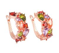 Pendiente De Aro De Oro Rosa, Elegante De Cobre Antideslizante, 2x3x0,4 Cm, Pendiente De Multicolor De Plata De Ley, Pendientes De Piedras Preciosas Múltiples, Diseño Ergonómico, Para Su Mujer