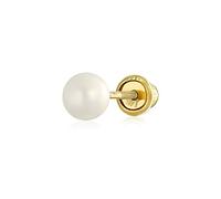 Pendiente De Cartílago De Perla Cultivada De Agua Dulce Blanca De 4 Mm Minimalista Pequeño Y Simple Real De Oro De 14K Para Mujer Adolescente Con Cierre De Tornillo Piedra De Nacimiento De Junio