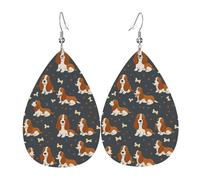 Pendiente De Cuero Lindo Basset Hound Y Huesos Aretes De Cuero Moda Ligeros Aretes Para Niñas Mujer Aniversario