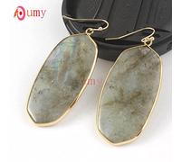 Pendiente de gancho colgante de Color oro amarillo rosa cuarzo lapislázuli piedra de ojo de tigre turquesa Oval pendientes de mujer joyería, labradorita