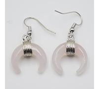 Pendiente de gancho de media luna de cristal de piedra natural envuelto en alambre rosa cuarzo ojo de tigre hecho a mano, cristal rosa