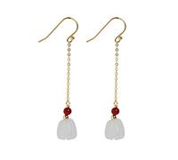 Pendiente de gota para mujer S925 de plata simple hecho a mano natural blanco jade calabaza pendientes retro arte simple ágata roja larga oreja gancho pendientes (calabaza plata 925)
