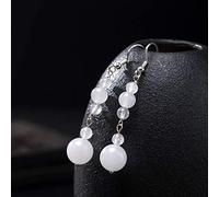 Pendiente de gota para mujer S925 plata natural blanco calcedonia caballo rosa lapislázuli bola pendientes estilo antiguo (jade blanco talla única)