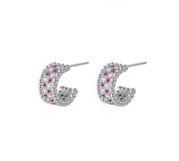 Pendiente de mujer, pendiente de tuerca de circonio de plata criollo elegante 12 x 17 mm para San Valentín Joyería, Élégant cerceau cubique en zircone de forme ronde, Cobre, Circonia cúbica