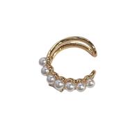 Pendiente de oreja de aleación de estrella de mar con perlas artificiales, sin perforación, diseño original de hilera de perlas doradas para uso diario, fiestas y festividades. nuevo