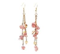 Pendiente De Piedra Preciosa De Cristal Natural, con Cuentas De Cuarzo Fresa, con Borla Larga, Colgante De Gancho, Joyería De Verano Moderna Y Bonita para Mujeres Y Niñas.