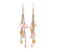 Pendiente De Piedra Preciosa De Cristal Natural, Cuarzo Rosa, Piedra Pulida, Borla Larga, Pendiente Colgante con Gancho, Joyería De Verano Moderna Y Bonita para Mujeres Y Niñas.